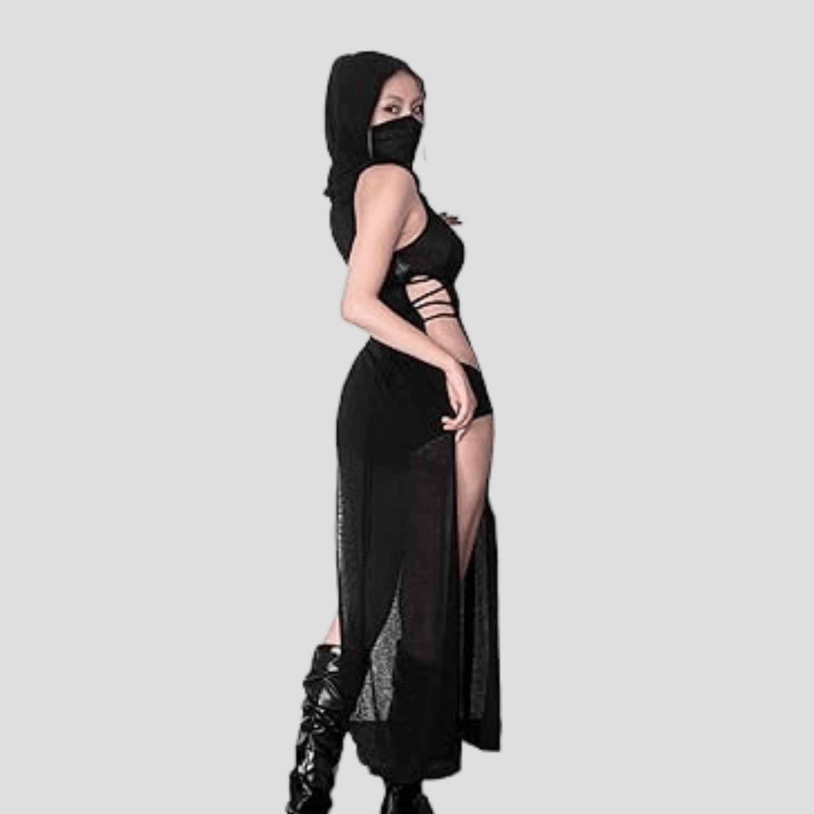 Vestido Maxi Transparente con Capucha y Recortes